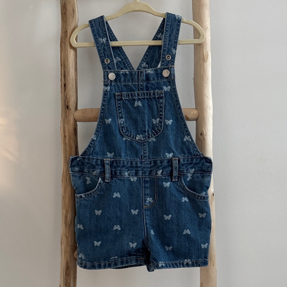 The Children's Place Blue Denim Overalls with Butterfly Design